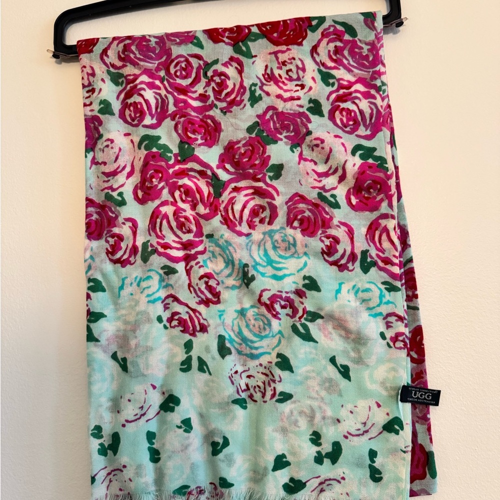 New UGG Floral Scarf with Pink and Blue Ombre Fade - Picture 6 of 6